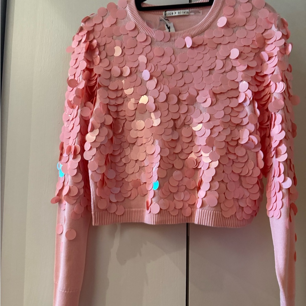 Alice + Olivia Blush Sequin Embellished Sweater - Picture 3 of 3